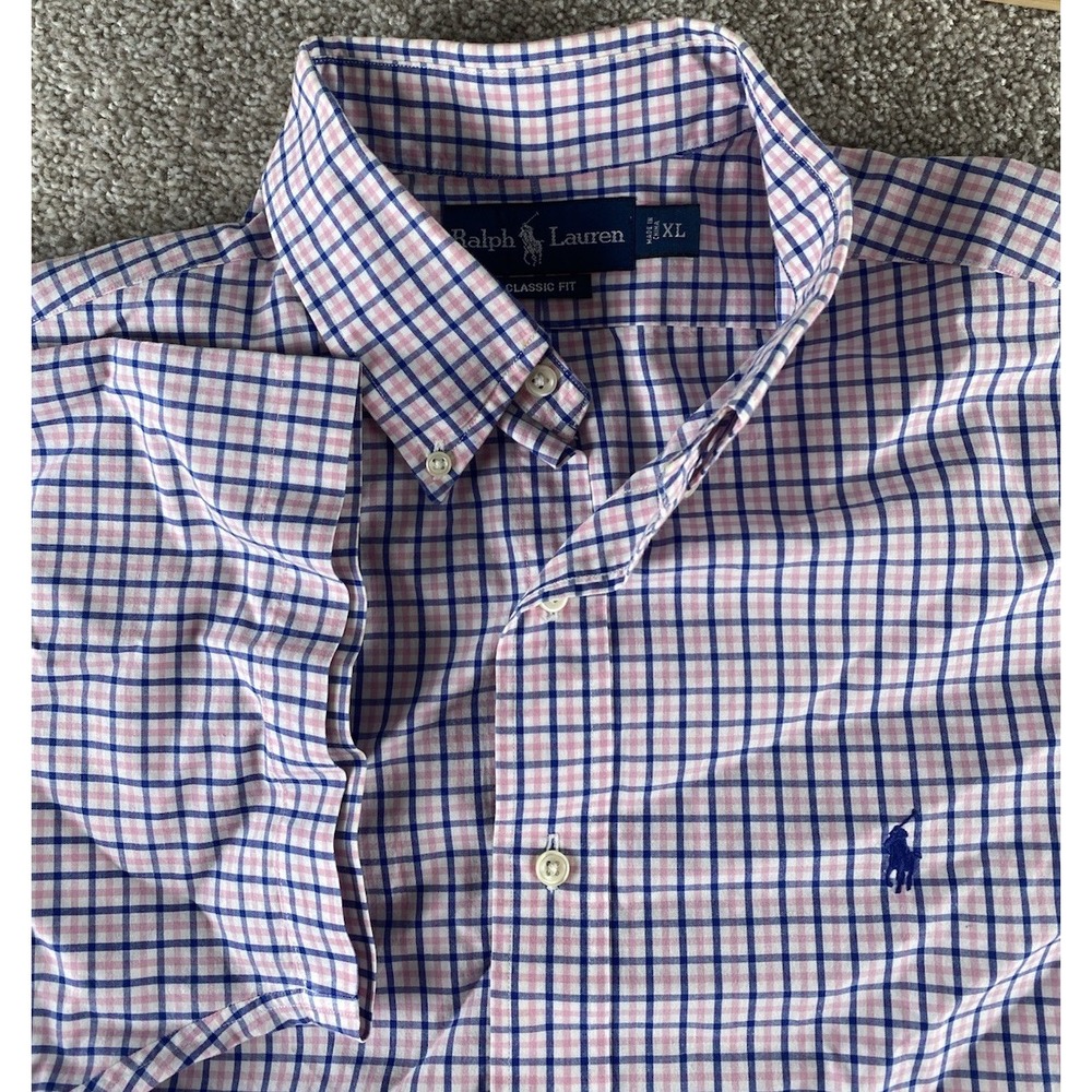 Polo Ralph Lauren Blue/Pink Plaid Short Sleeve Shirt Men XL Blue Pony Preppy